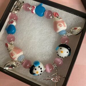 Cute Pink and Blue Beaded Charm Bracelet